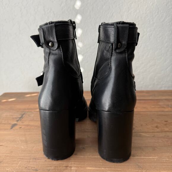 Women's Emanuele Crasto Lug‎ Sole Black Leather Buckle Ankle Boots Size 6.5 - Picture 6 of 10
